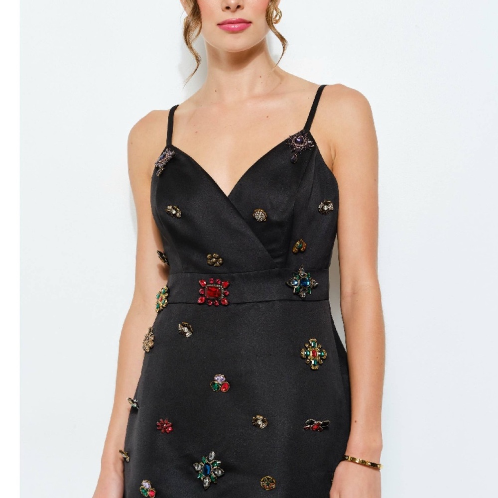 Ina Black Mini Dress with Colorful Embellishments